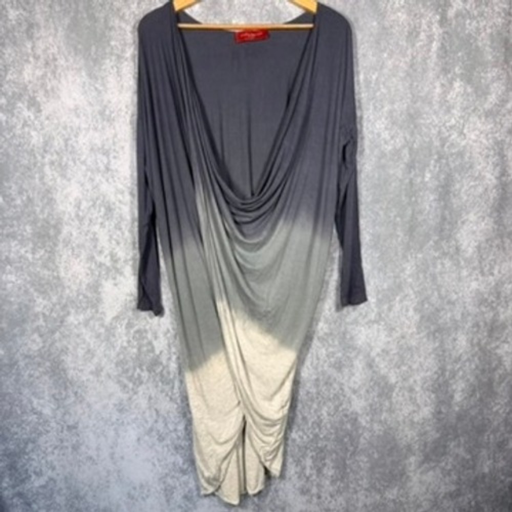 Akira Chicago Draped Cowl Neck Dress Womens Medium Grey Ombre Long Sleeve Wrap
